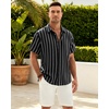 image:imageMens Linen Shirt Striped Short Sleeve Button Down Summer Beach ShirtBlack