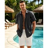 image:imageMens Linen Shirt Striped Short Sleeve Button Down Summer Beach ShirtBlack