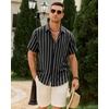 image:imageMens Linen Shirt Striped Short Sleeve Button Down Summer Beach ShirtBlack