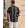 image:imageMens Linen Shirt Striped Short Sleeve Button Down Summer Beach ShirtBlack