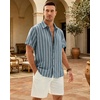 image:imageMens Linen Shirt Striped Short Sleeve Button Down Summer Beach ShirtBlue