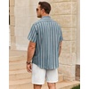 image:imageMens Linen Shirt Striped Short Sleeve Button Down Summer Beach ShirtBlue