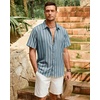 image:imageMens Linen Shirt Striped Short Sleeve Button Down Summer Beach ShirtBlue