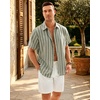 image:imageMens Linen Shirt Striped Short Sleeve Button Down Summer Beach ShirtGreen