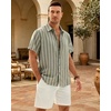 image:imageMens Linen Shirt Striped Short Sleeve Button Down Summer Beach ShirtGreen
