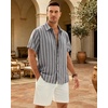 image:imageMens Linen Shirt Striped Short Sleeve Button Down Summer Beach ShirtGrey