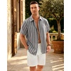 image:imageMens Linen Shirt Striped Short Sleeve Button Down Summer Beach ShirtGrey