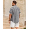 image:imageMens Linen Shirt Striped Short Sleeve Button Down Summer Beach ShirtGrey