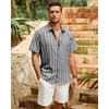 image:imageMens Linen Shirt Striped Short Sleeve Button Down Summer Beach ShirtGrey