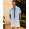image:imageMens Linen Shirt Striped Short Sleeve Button Down Summer Beach ShirtLight Blue