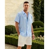 image:imageMens Linen Shirt Striped Short Sleeve Button Down Summer Beach ShirtLight Blue
