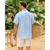 image:imageMens Linen Shirt Striped Short Sleeve Button Down Summer Beach ShirtLight Blue