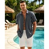 image:imageMens Linen Shirt Striped Short Sleeve Button Down Summer Beach ShirtNavy Blue