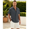 image:imageMens Linen Shirt Striped Short Sleeve Button Down Summer Beach ShirtNavy Blue