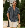 image:imageMens Linen Shirt Striped Short Sleeve Button Down Summer Beach ShirtNavy Blue