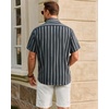 image:imageMens Linen Shirt Striped Short Sleeve Button Down Summer Beach ShirtNavy Blue