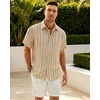 image:imageMens Linen Shirt Striped Short Sleeve Button Down Summer Beach ShirtTan