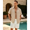 image:imageMens Linen Shirt Striped Short Sleeve Button Down Summer Beach ShirtTan