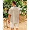 image:imageMens Linen Shirt Striped Short Sleeve Button Down Summer Beach ShirtTan