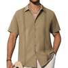 image:imageAlimens amp Gentle Mens Cuban Guayabera Shirts Short Sleeve Button Down Shirts for Men Summer Beach WeddingDark Khaki