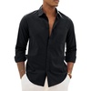 image:imageAlimens amp Gentle Mens Linen Textured Shirt Long Sleeve Summer Beach TopsBlack