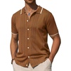 image:imageAlimens amp Gentle Mens Shirts Casual Button Down Shirts Beach Vintage Knit Short Sleeve Polo Shirt for Men02brown