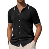 image:imageAlimens amp Gentle Mens Shirts Casual Button Down Shirts Beach Vintage Knit Short Sleeve Polo Shirt for Men03black