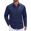 image:imageMens Dress Shirt Long Sleeve Wrinkle Free Stretch Button Down ShirtNavy Blue