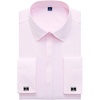 image:imageMens Dress Shirts French Cuff Regular Fit Formal Tuxedo Cufflinks ShirtTwilled Pink