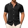 image:imageMens Knit Shirt Short Sleeve Button Down Shirt Textured Casual Summer TopsBlack