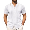 image:imageMens Knit Shirt Short Sleeve Button Down Shirt Textured Casual Summer TopsWhite