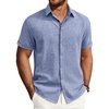 image:imageMens Linen Shirt Short Sleeve Button Down Shirt Summer Casual Beach TopsBlue