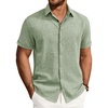 image:imageMens Linen Shirt Short Sleeve Button Down Shirt Summer Casual Beach TopsGreen
