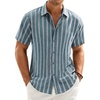 image:imageMens Linen Shirt Striped Short Sleeve Button Down Summer Beach ShirtBlue