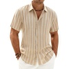 image:imageMens Linen Shirt Striped Short Sleeve Button Down Summer Beach ShirtTan