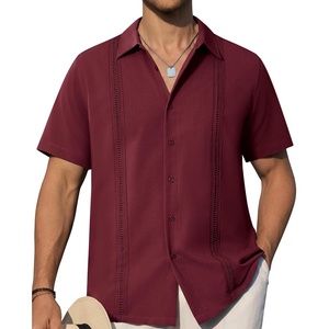 image:imageAlimens amp Gentle Mens Cuban Guayabera Shirts Short Sleeve Button Down Shirts for Men Summer Beach WeddingBurgundy