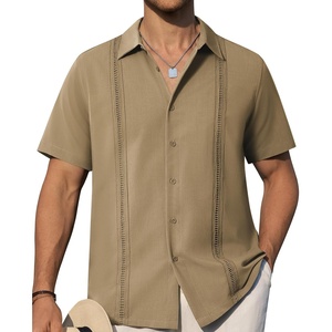 image:imageAlimens amp Gentle Mens Cuban Guayabera Shirts Short Sleeve Button Down Shirts for Men Summer Beach WeddingDark Khaki