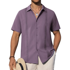 image:imageAlimens amp Gentle Mens Cuban Guayabera Shirts Short Sleeve Button Down Shirts for Men Summer Beach WeddingDark Purple