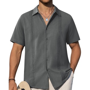 image:imageAlimens amp Gentle Mens Cuban Guayabera Shirts Short Sleeve Button Down Shirts for Men Summer Beach WeddingDeep Grey
