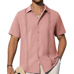 image:imageAlimens amp Gentle Mens Cuban Guayabera Shirts Short Sleeve Button Down Shirts for Men Summer Beach WeddingDeep Pink