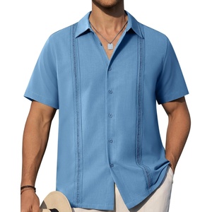 image:imageAlimens amp Gentle Mens Cuban Guayabera Shirts Short Sleeve Button Down Shirts for Men Summer Beach WeddingDenim Blue