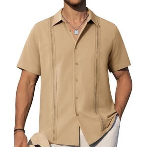 image:imageAlimens amp Gentle Mens Cuban Guayabera Shirts Short Sleeve Button Down Shirts for Men Summer Beach WeddingKhaki