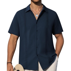 image:imageAlimens amp Gentle Mens Cuban Guayabera Shirts Short Sleeve Button Down Shirts for Men Summer Beach WeddingNavy Blue