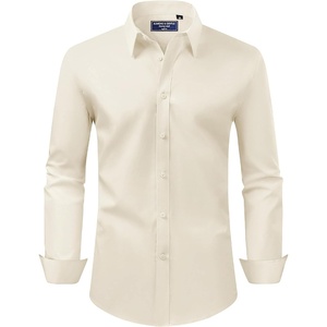image:imageAlimens amp Gentle Mens Dress Shirt Regular Fit Stretch Stain Shield Long Sleeve Solid Business Wedding Button Down ShirtsBeige