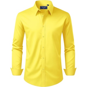 image:imageAlimens amp Gentle Mens Dress Shirt Regular Fit Stretch Stain Shield Long Sleeve Solid Business Wedding Button Down ShirtsBright Yellow