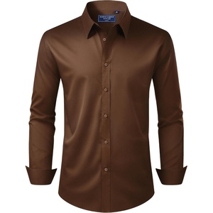 image:imageAlimens amp Gentle Mens Dress Shirt Regular Fit Stretch Stain Shield Long Sleeve Solid Business Wedding Button Down ShirtsBrown