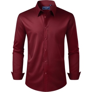 image:imageAlimens amp Gentle Mens Dress Shirt Regular Fit Stretch Stain Shield Long Sleeve Solid Business Wedding Button Down ShirtsBurgundy  Red