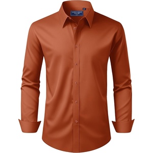 image:imageAlimens amp Gentle Mens Dress Shirt Regular Fit Stretch Stain Shield Long Sleeve Solid Business Wedding Button Down ShirtsBurnt Orange