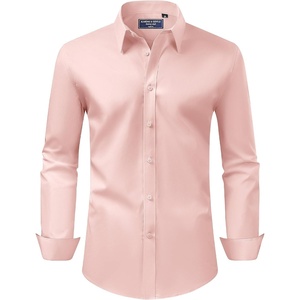image:imageAlimens amp Gentle Mens Dress Shirt Regular Fit Stretch Stain Shield Long Sleeve Solid Business Wedding Button Down ShirtsCoral