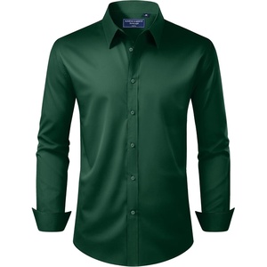 image:imageAlimens amp Gentle Mens Dress Shirt Regular Fit Stretch Stain Shield Long Sleeve Solid Business Wedding Button Down ShirtsDark Green